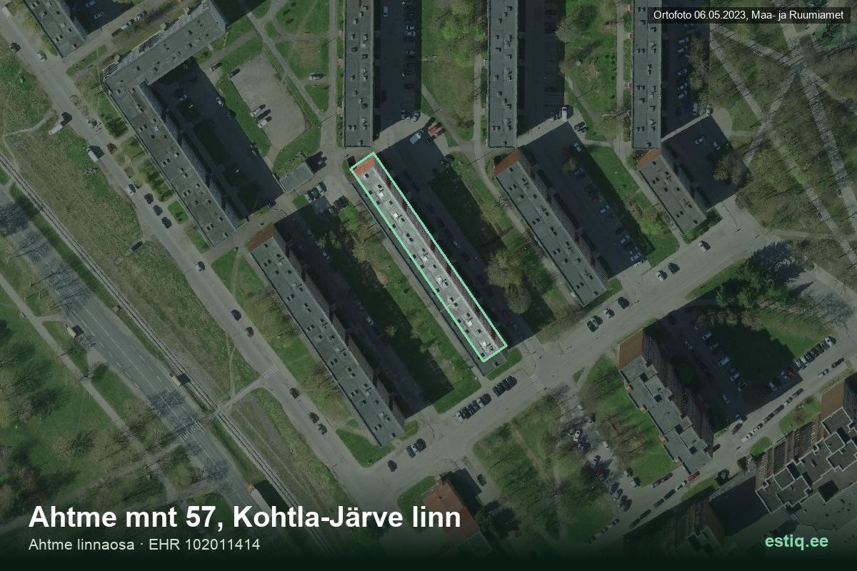 Ahtme mnt 57, Kohtla-Järve – аэрофото дома, контур по данным регистра строений (EHR)