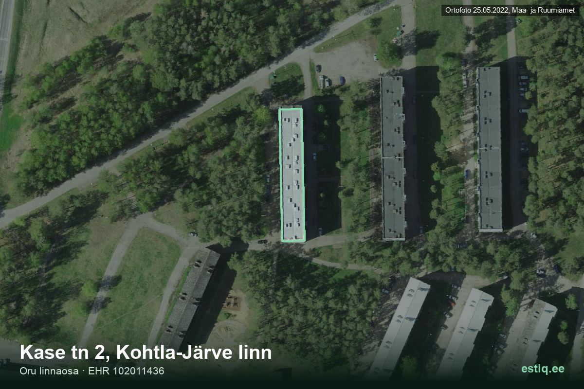 Kase tänav 2, Kohtla-Järve – аэрофото дома, контур по данным регистра строений (EHR)