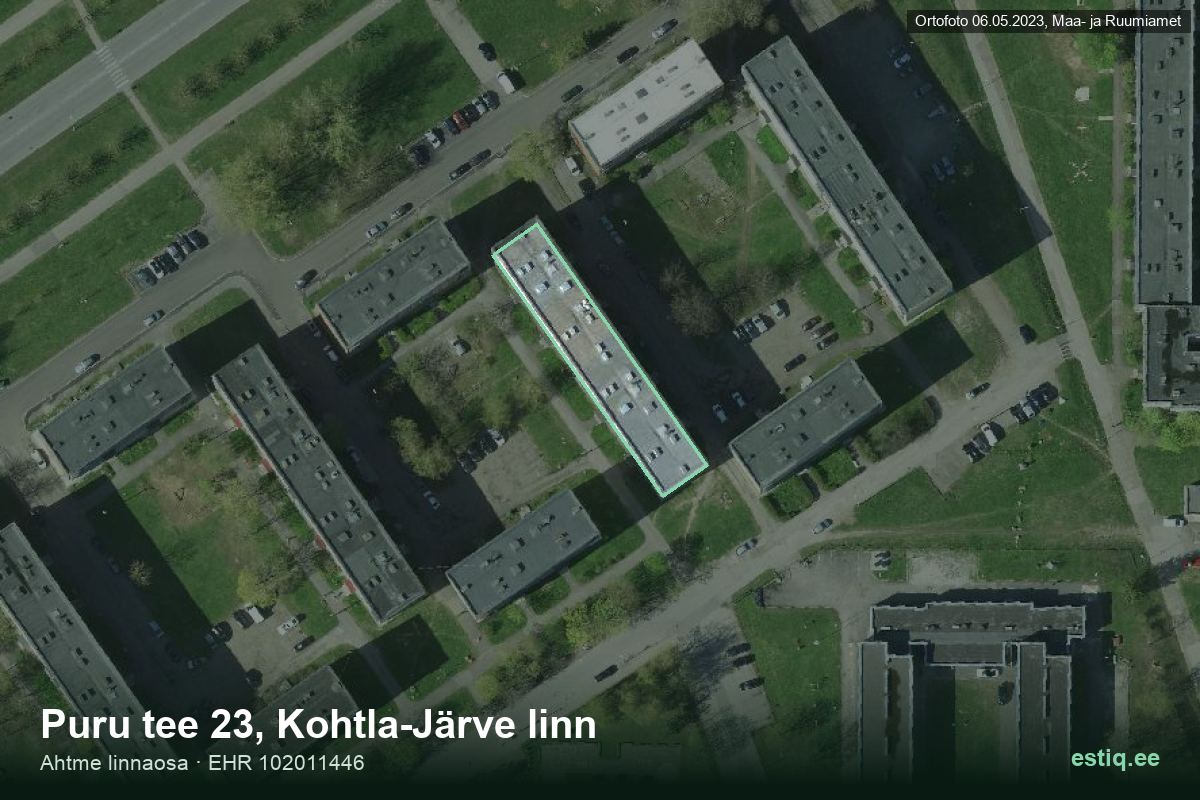 Puru tee 23, Kohtla-Järve – hoone aerofoto, kontuur ehitisregistri (EHR) andmetest