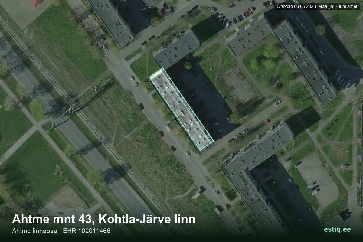 Ahtme mnt 43, Kohtla-Järve – ilmakuva rakennuksesta, ääriviiva rakennusrekisteristä (EHR)