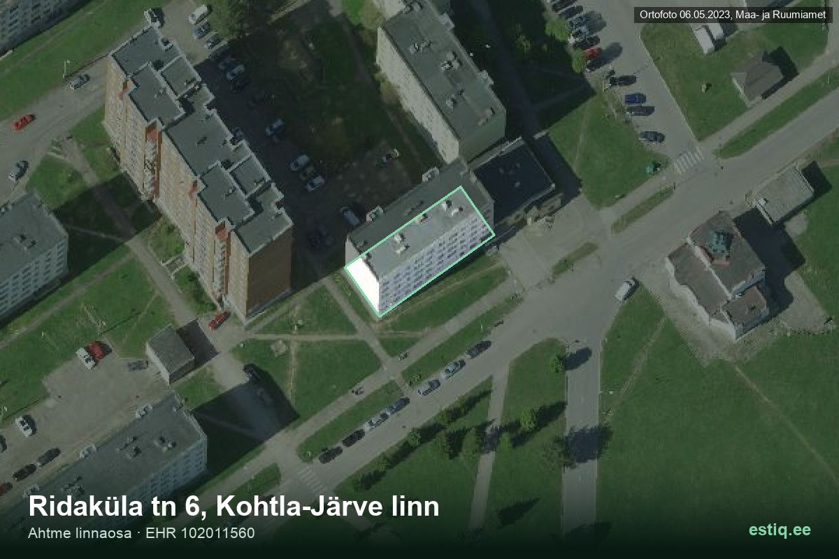 Ridaküla tänav 6, Kohtla-Järve – hoone aerofoto, kontuur ehitisregistri (EHR) andmetest
