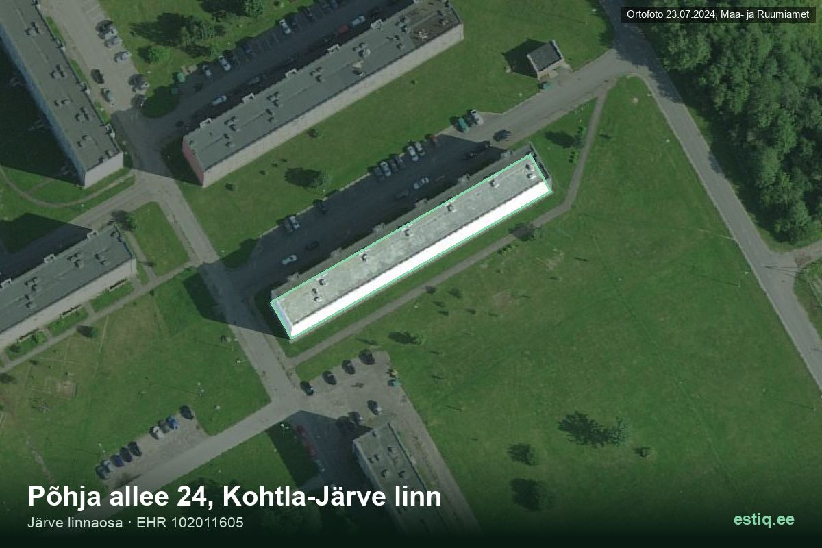 Põhja allee 24, Kohtla-Järve – hoone aerofoto, kontuur ehitisregistri (EHR) andmetest