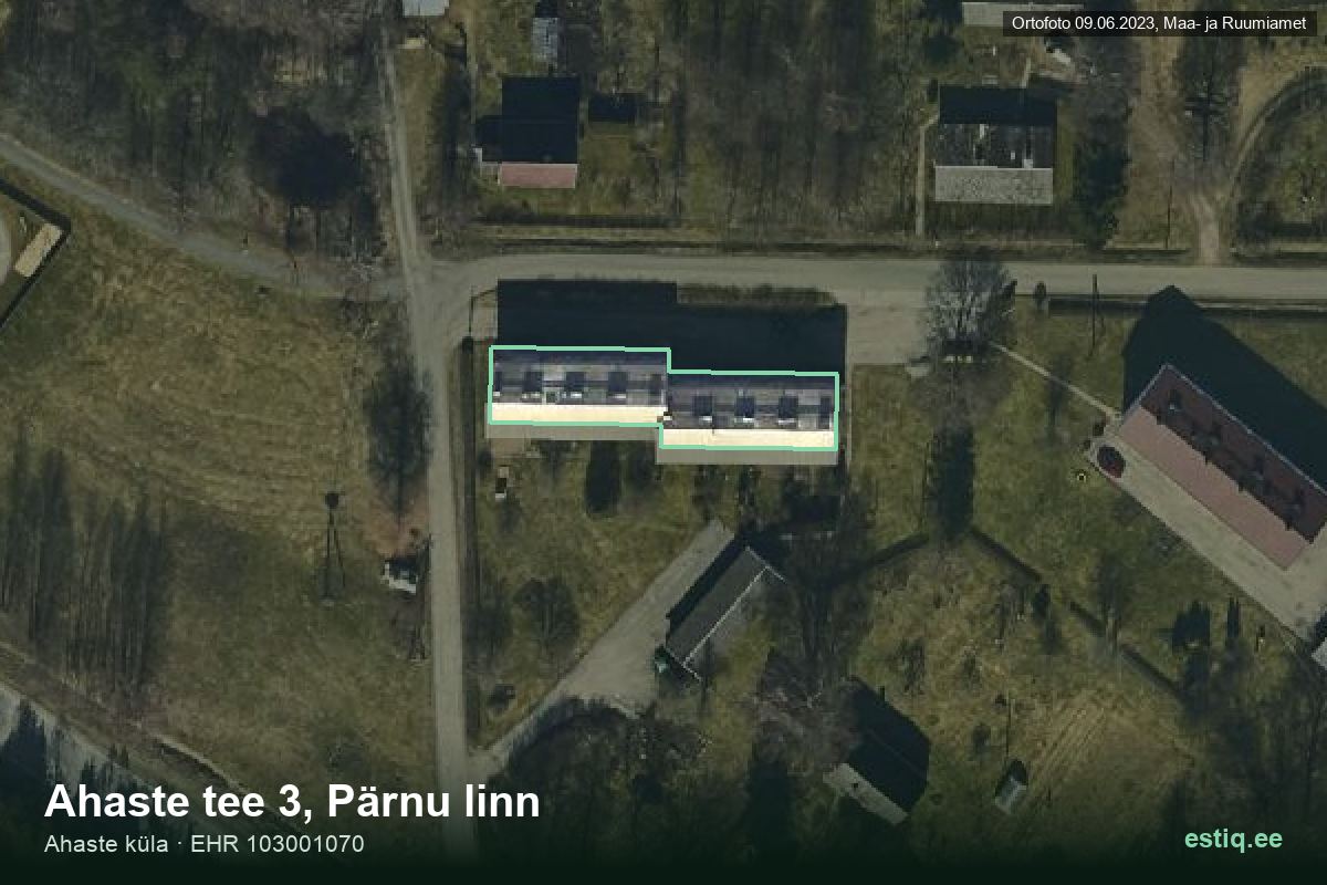 Ahaste tee 3, Pärnu – hoone aerofoto, kontuur ehitisregistri (EHR) andmetest