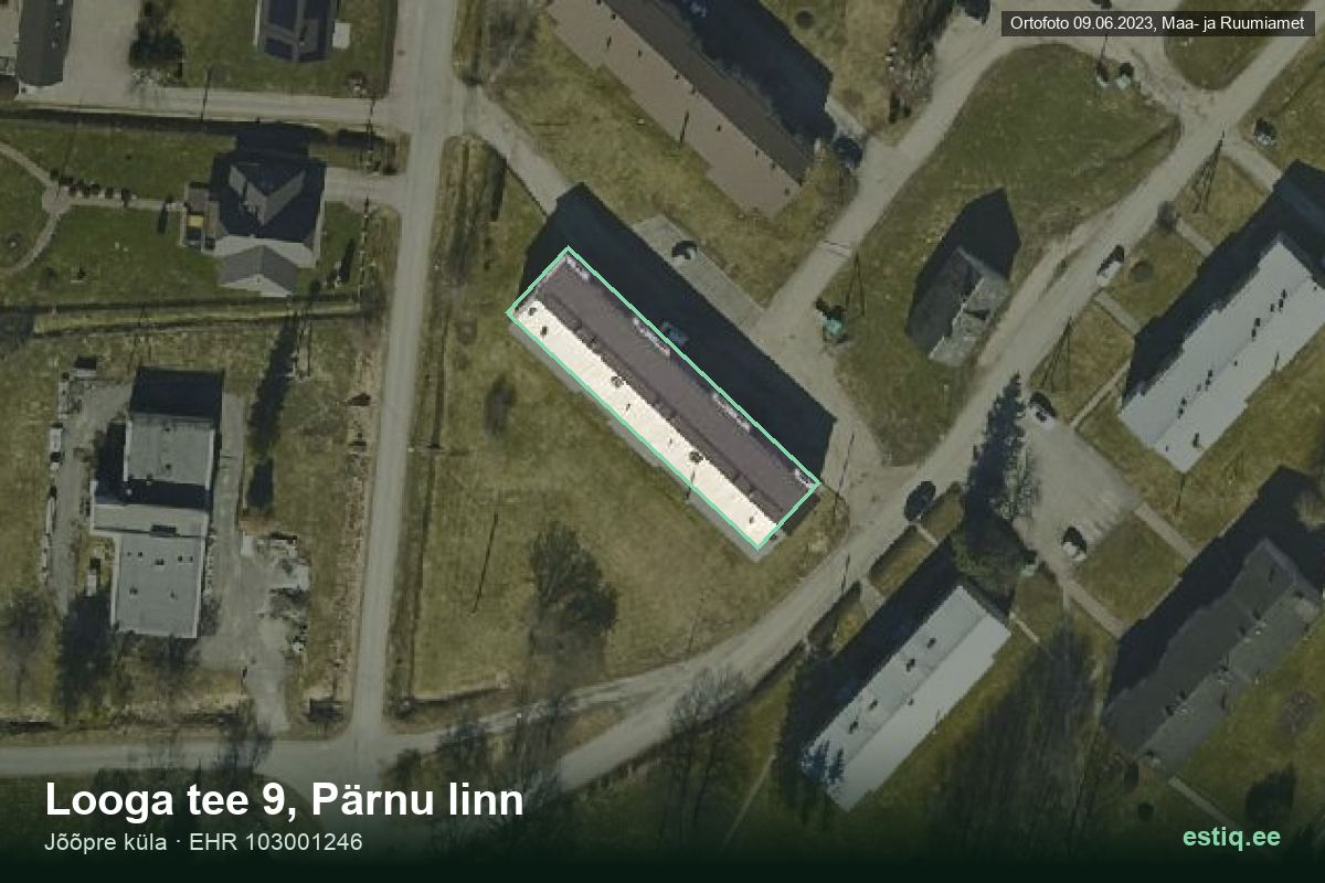 Looga tee 9, Pärnu – hoone aerofoto, kontuur ehitisregistri (EHR) andmetest