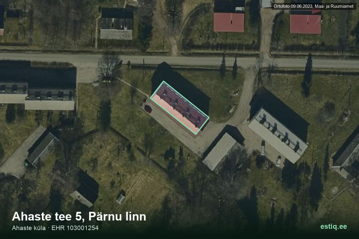Ahaste tee 5, Pärnu – hoone aerofoto, kontuur ehitisregistri (EHR) andmetest