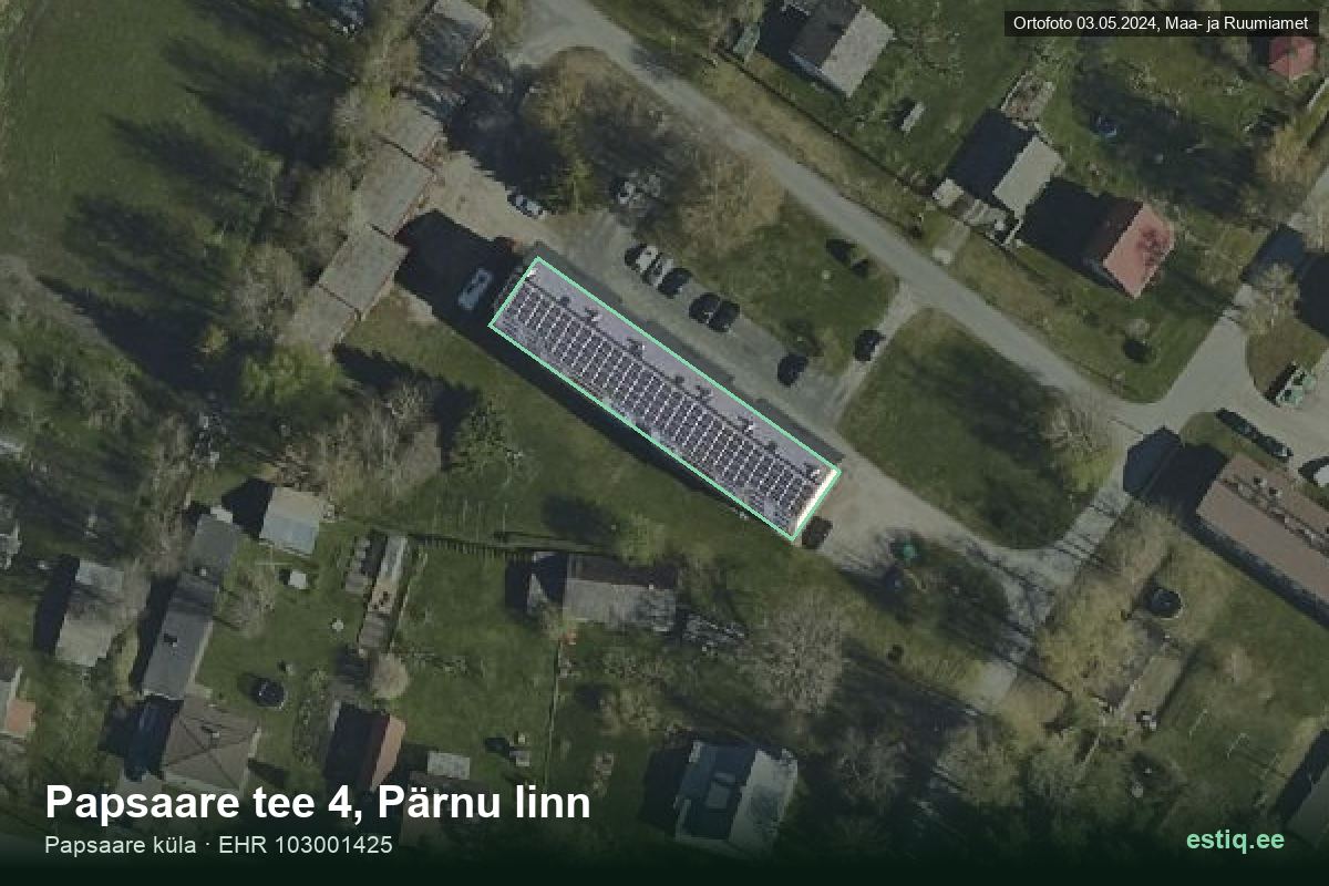 Papsaare tee 4, Pärnu – hoone aerofoto, kontuur ehitisregistri (EHR) andmetest