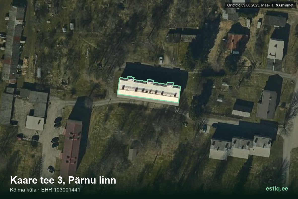 Kaare tee 3, Pärnu – hoone aerofoto, kontuur ehitisregistri (EHR) andmetest