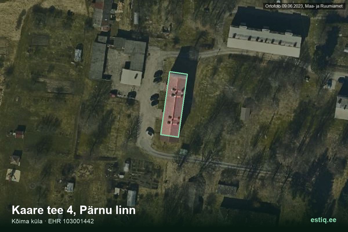 Kaare tee 4, Pärnu – hoone aerofoto, kontuur ehitisregistri (EHR) andmetest