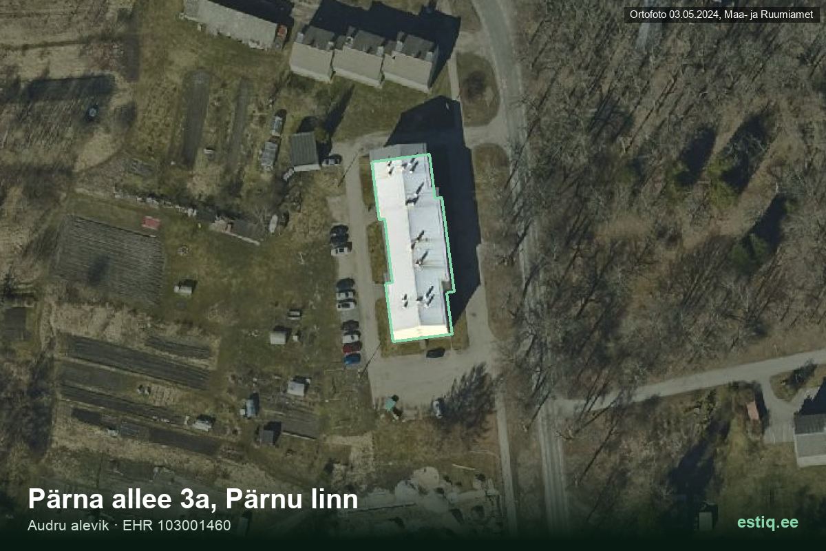 Pärna allee 3a, Pärnu – hoone aerofoto, kontuur ehitisregistri (EHR) andmetest