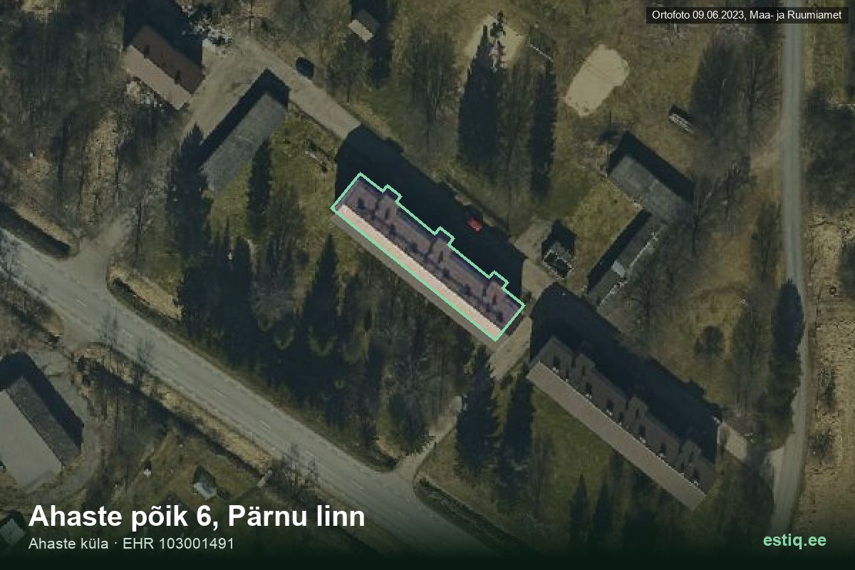 Ahaste põik 6, Pärnu – hoone aerofoto, kontuur ehitisregistri (EHR) andmetest