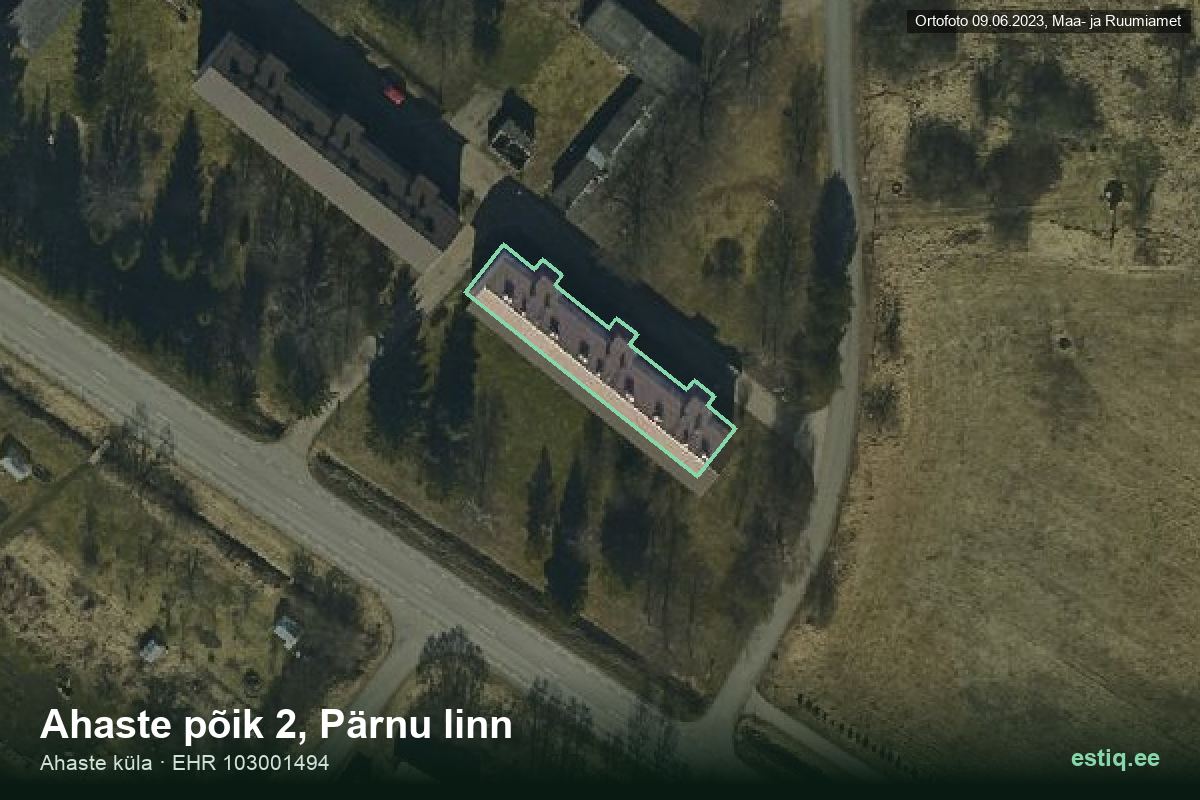 Ahaste põik 2, Pärnu – hoone aerofoto, kontuur ehitisregistri (EHR) andmetest