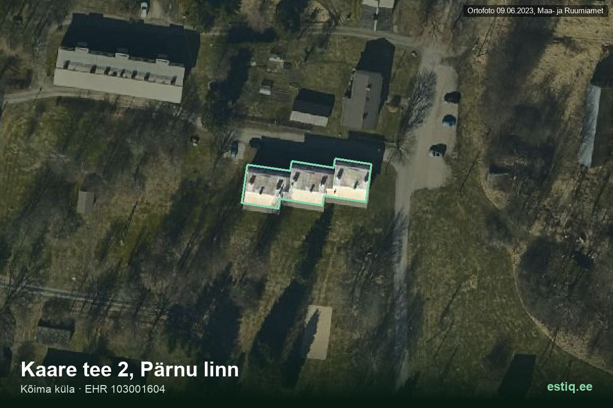 Kaare tee 2, Pärnu – hoone aerofoto, kontuur ehitisregistri (EHR) andmetest
