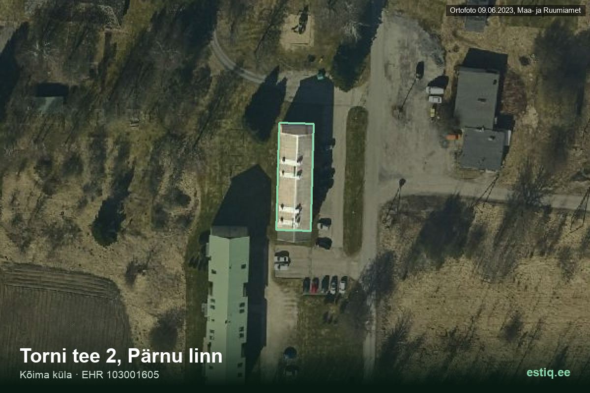 Torni tee 2, Pärnu – hoone aerofoto, kontuur ehitisregistri (EHR) andmetest