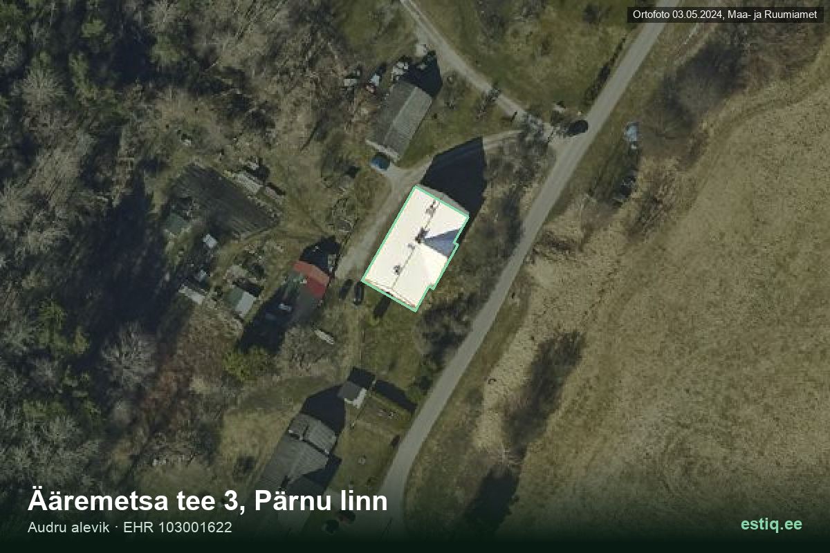 Ääremetsa tee 3, Pärnu – hoone aerofoto, kontuur ehitisregistri (EHR) andmetest