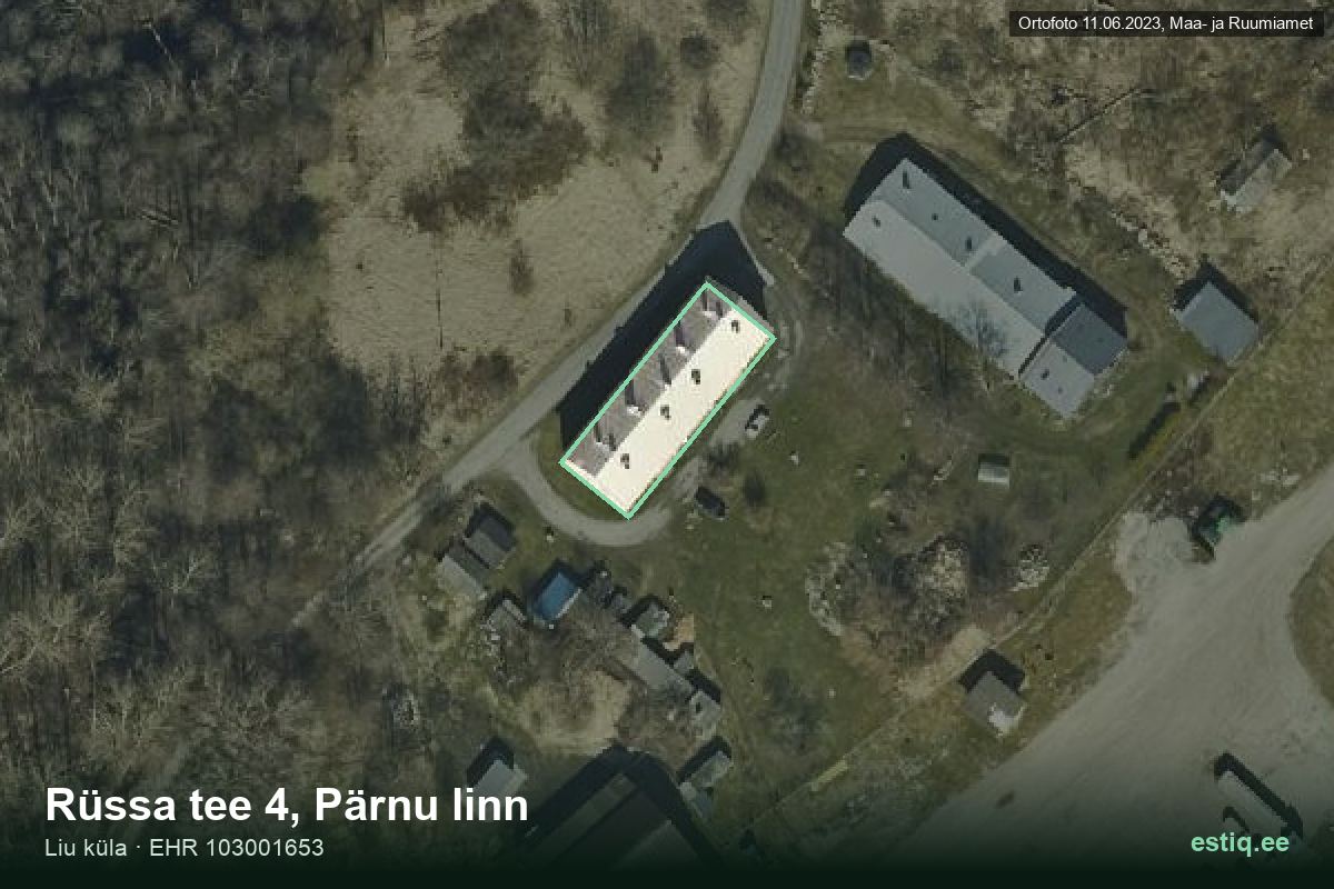 Rüssa tee 4, Pärnu – hoone aerofoto, kontuur ehitisregistri (EHR) andmetest