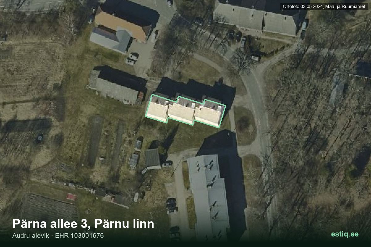 Pärna allee 3, Pärnu – ilmakuva rakennuksesta, ääriviiva rakennusrekisteristä (EHR)