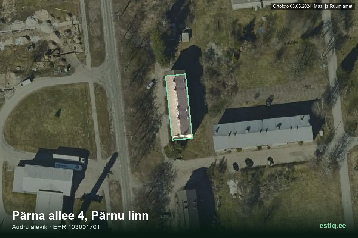 Pärna allee 4, Pärnu – hoone aerofoto, kontuur ehitisregistri (EHR) andmetest
