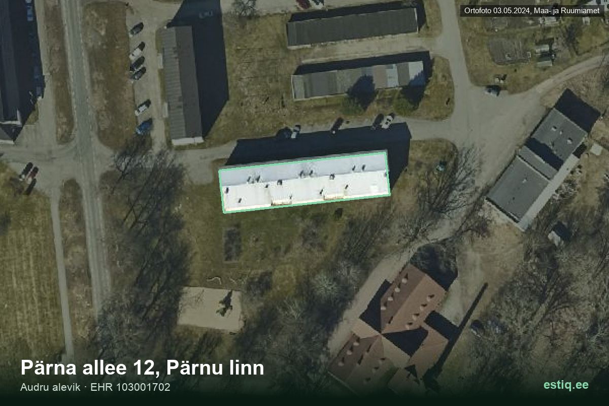 Pärna allee 12, Pärnu – aerial photo of the building, outline from the Building Register (EHR)