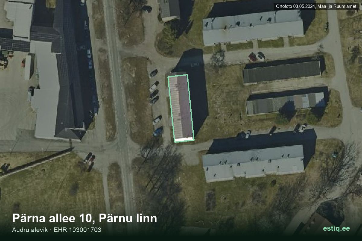 Pärna allee 10, Pärnu – hoone aerofoto, kontuur ehitisregistri (EHR) andmetest
