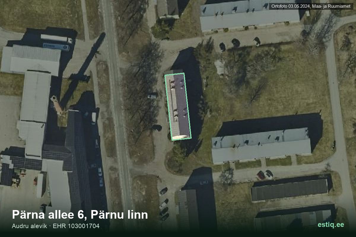 Pärna allee 6, Pärnu – hoone aerofoto, kontuur ehitisregistri (EHR) andmetest