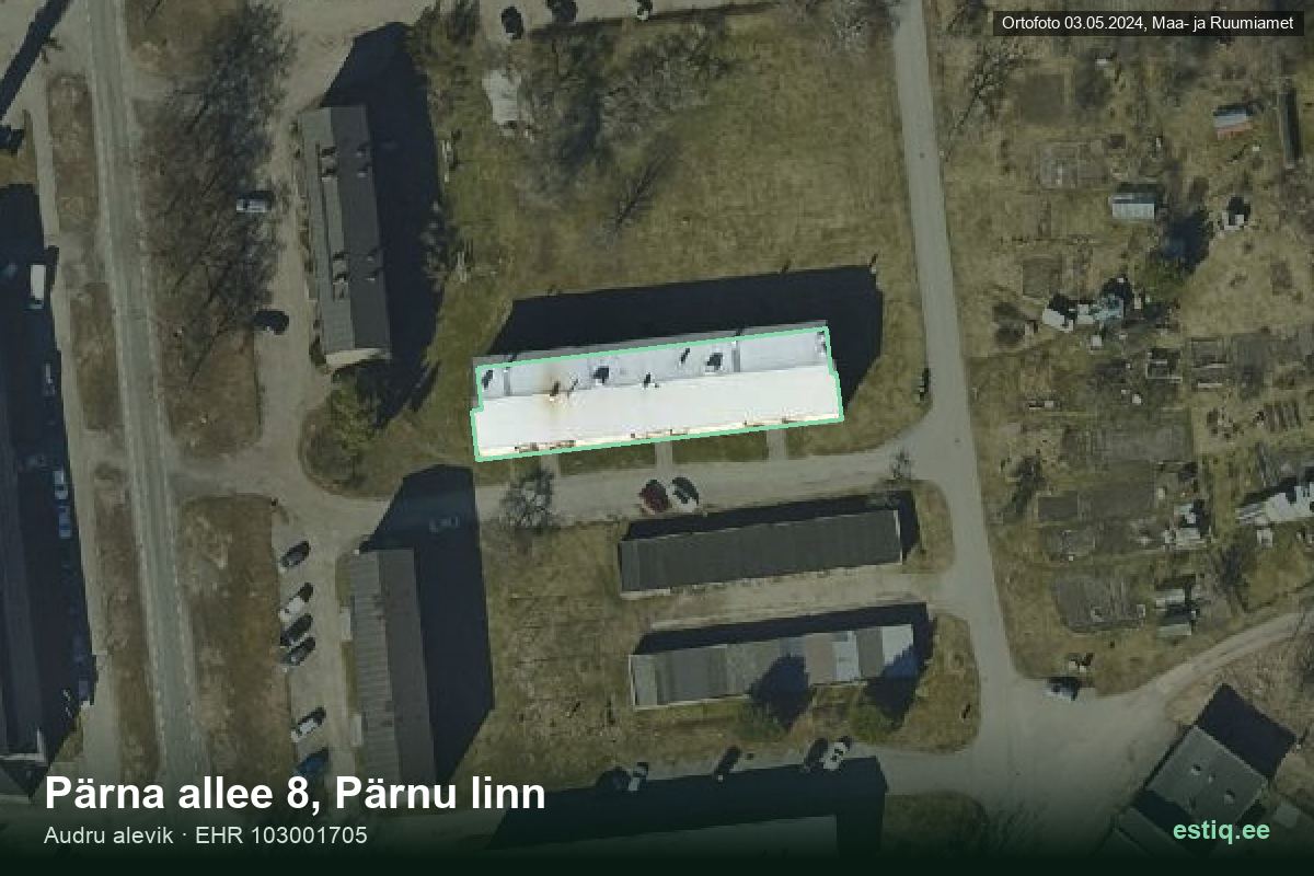 Pärna allee 8, Pärnu – aerial photo of the building, outline from the Building Register (EHR)