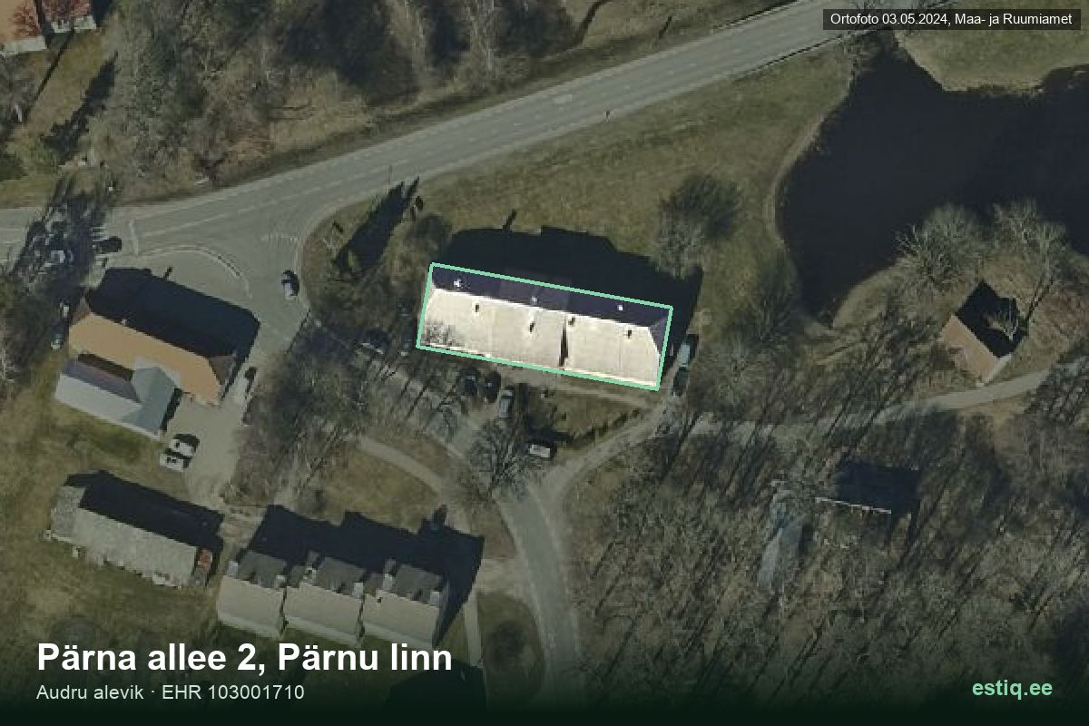 Pärna allee 2, Pärnu – hoone aerofoto, kontuur ehitisregistri (EHR) andmetest