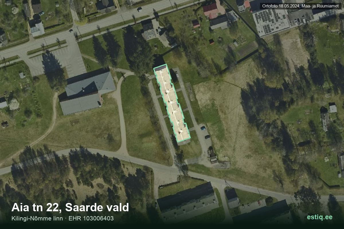 Aia tänav 22, Saarde – ilmakuva rakennuksesta, ääriviiva rakennusrekisteristä (EHR)
