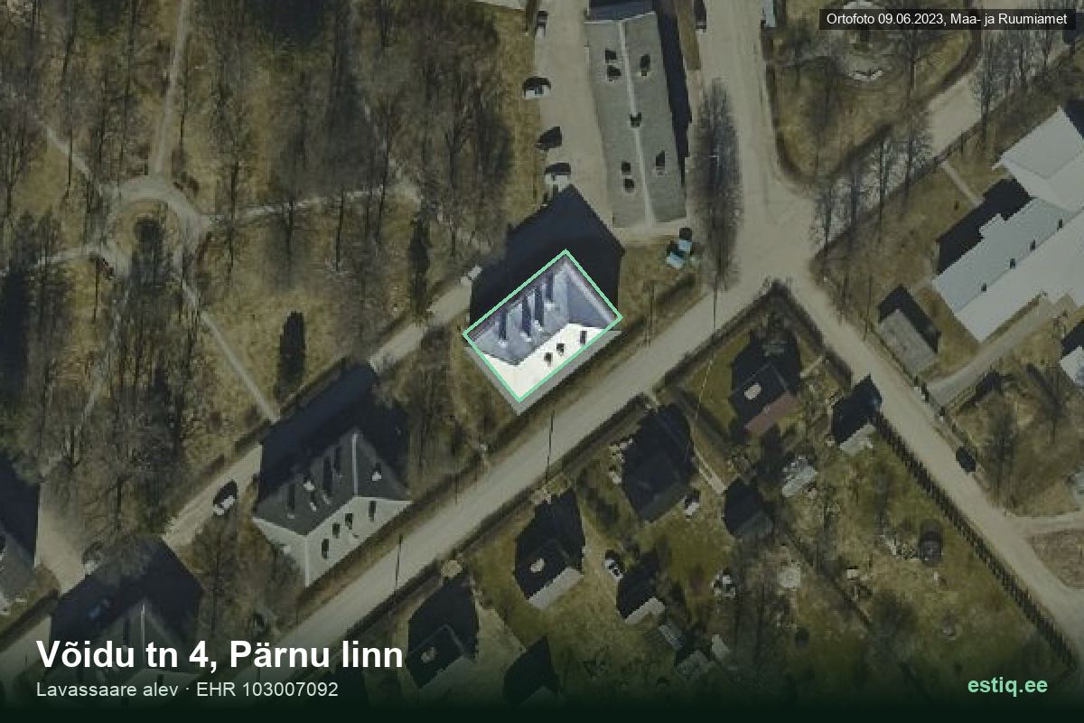 Võidu tänav 4, Pärnu – hoone aerofoto, kontuur ehitisregistri (EHR) andmetest