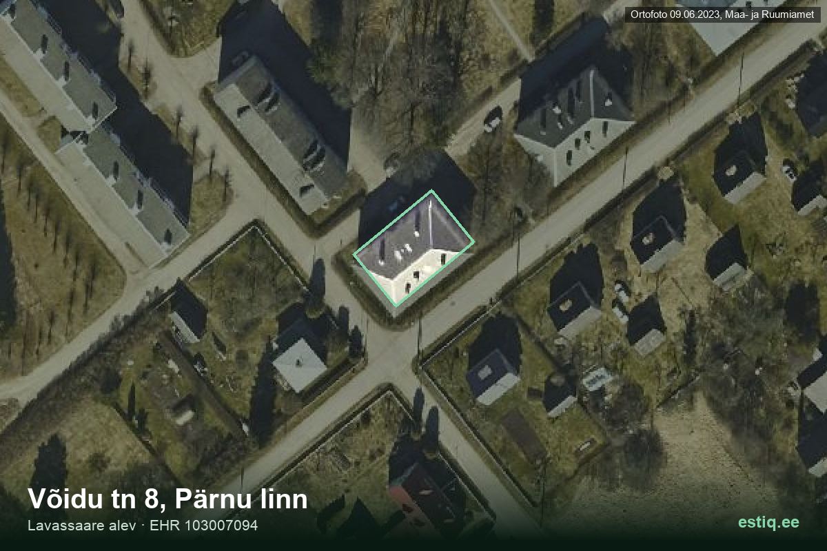 Võidu tänav 8, Pärnu – hoone aerofoto, kontuur ehitisregistri (EHR) andmetest