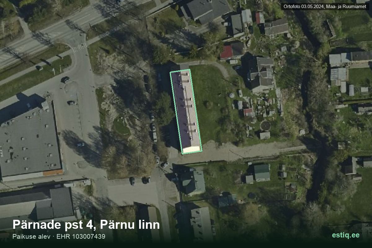Pärnade pst 4, Pärnu – hoone aerofoto, kontuur ehitisregistri (EHR) andmetest