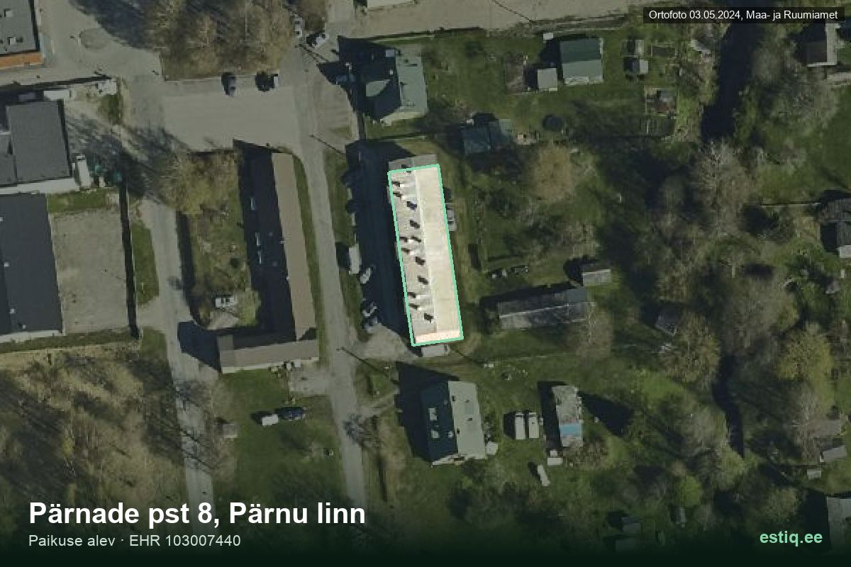 Pärnade pst 8, Pärnu – hoone aerofoto, kontuur ehitisregistri (EHR) andmetest
