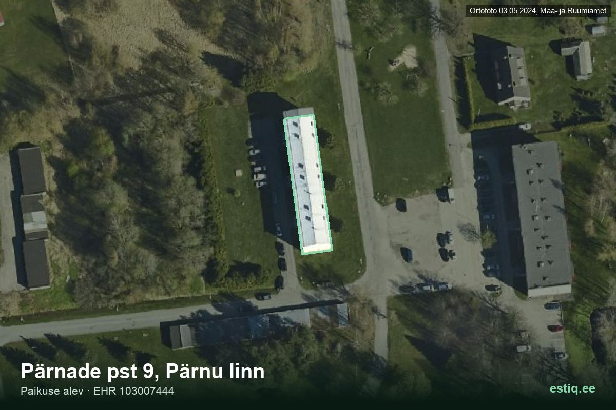 Pärnade pst 9, Pärnu – hoone aerofoto, kontuur ehitisregistri (EHR) andmetest
