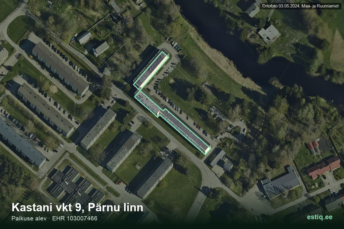 Kastani vkt 9, Pärnu – hoone aerofoto, kontuur ehitisregistri (EHR) andmetest