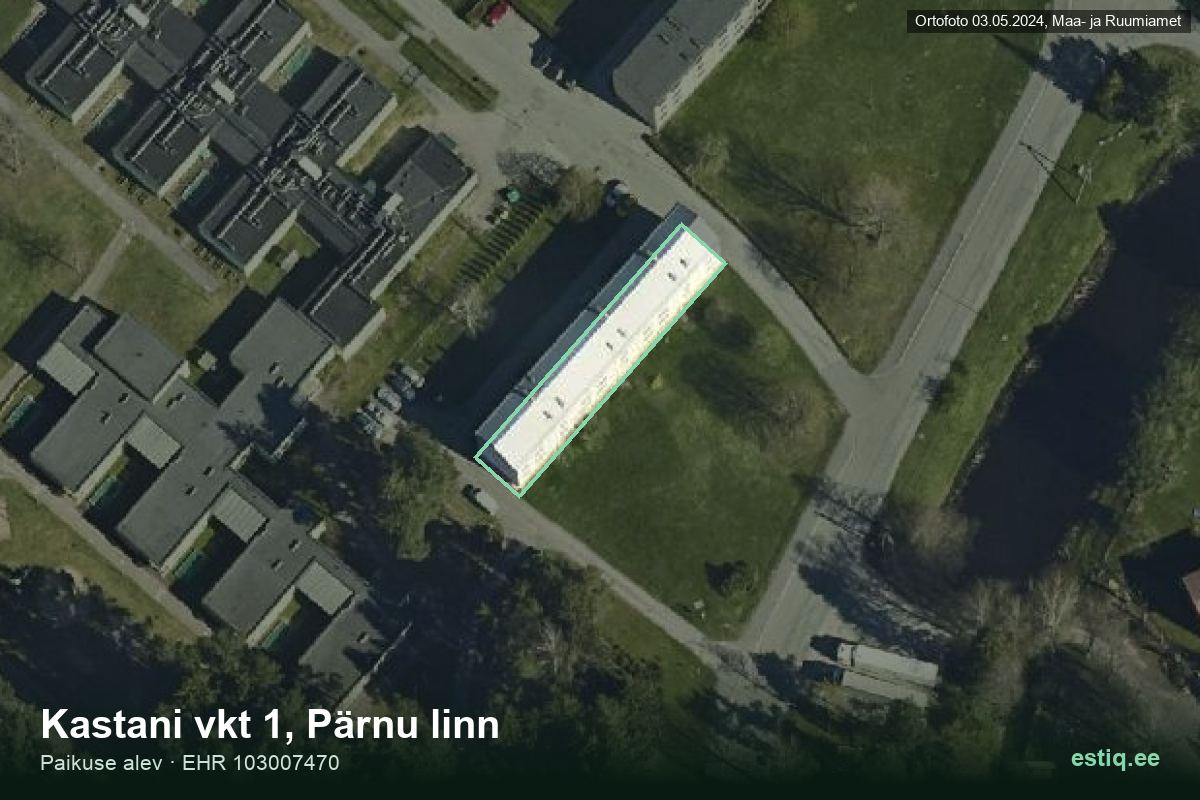 Kastani vkt 1, Pärnu – hoone aerofoto, kontuur ehitisregistri (EHR) andmetest