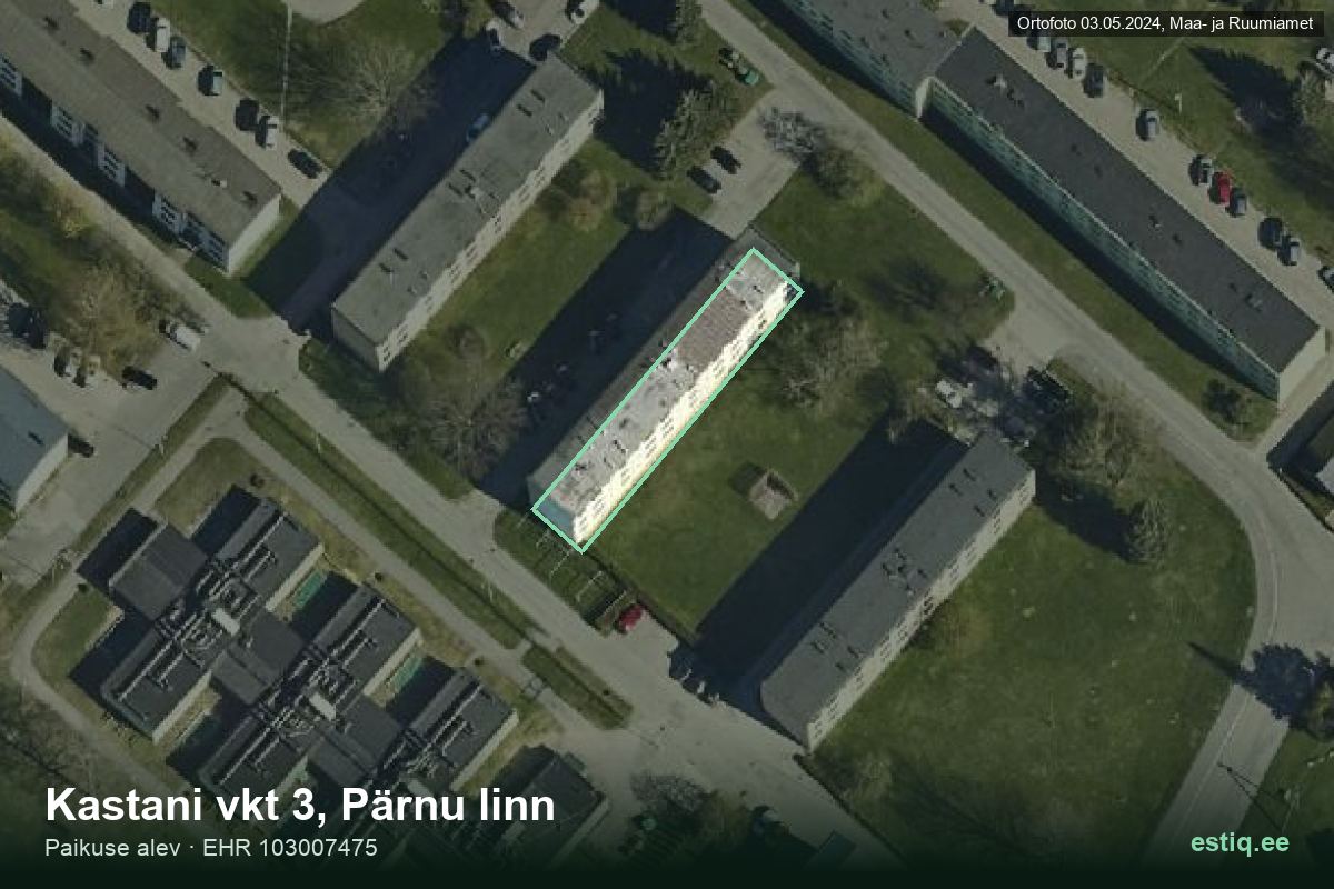 Kastani vkt 3, Pärnu – aerial photo of the building, outline from the Building Register (EHR)