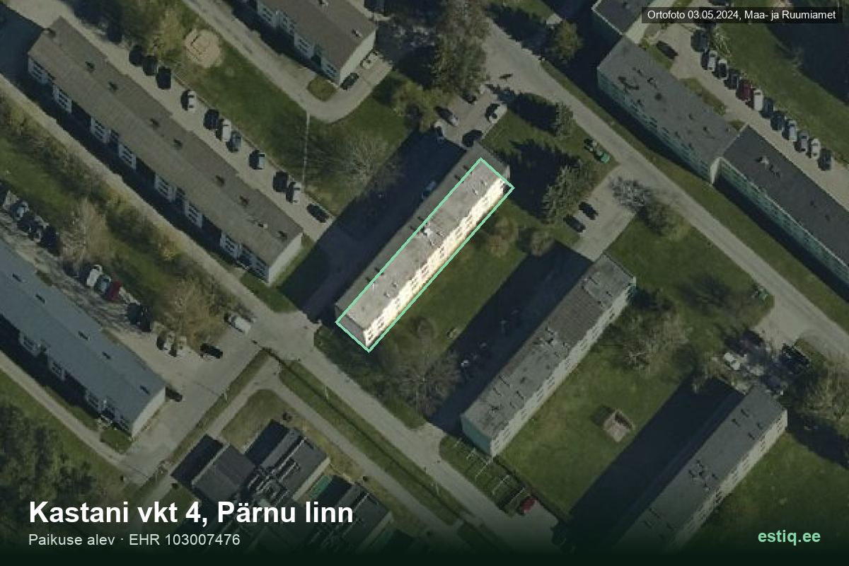 Kastani vkt 4, Pärnu – hoone aerofoto, kontuur ehitisregistri (EHR) andmetest