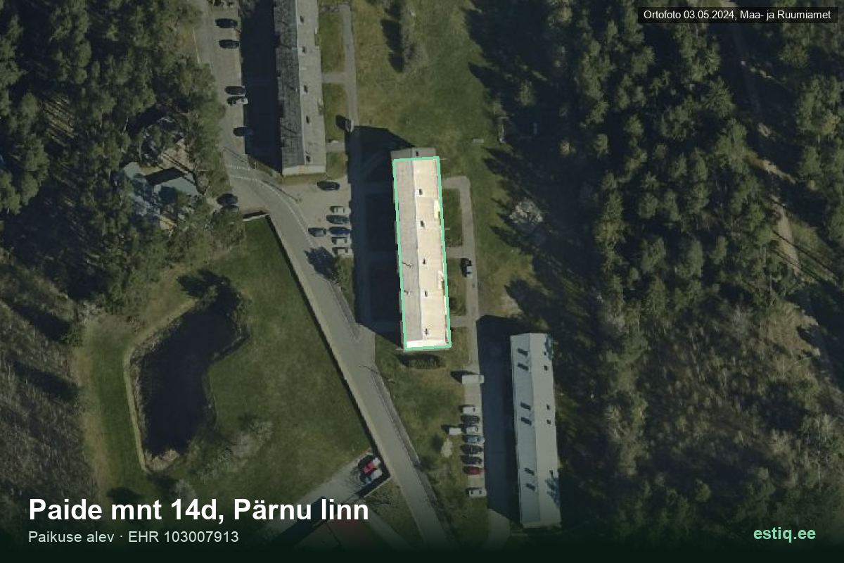 Paide mnt 14d, Pärnu – аэрофото дома, контур по данным регистра строений (EHR)