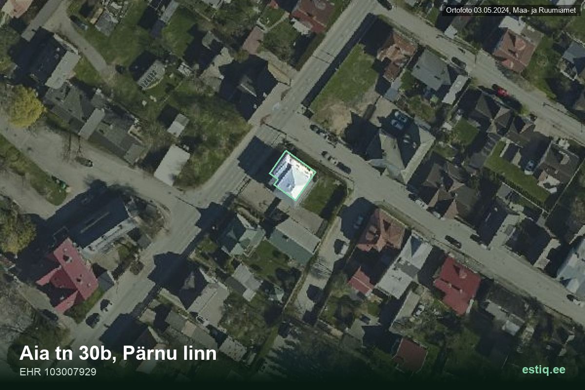 Aia tänav 30b, Pärnu – аэрофото дома, контур по данным регистра строений (EHR)