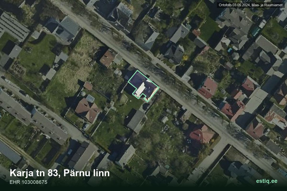 Karja tänav 83, Pärnu – aerial photo of the building, outline from the Building Register (EHR)