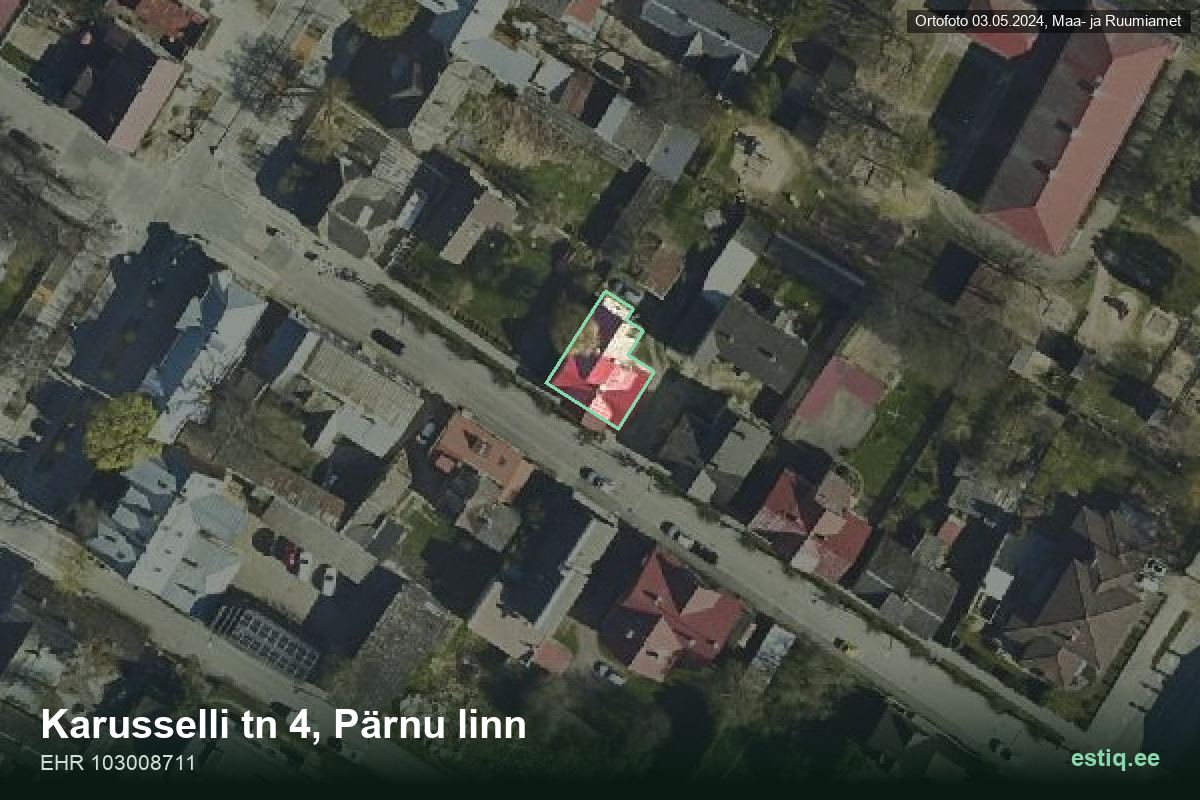 Karusselli tänav 4, Pärnu – hoone aerofoto, kontuur ehitisregistri (EHR) andmetest