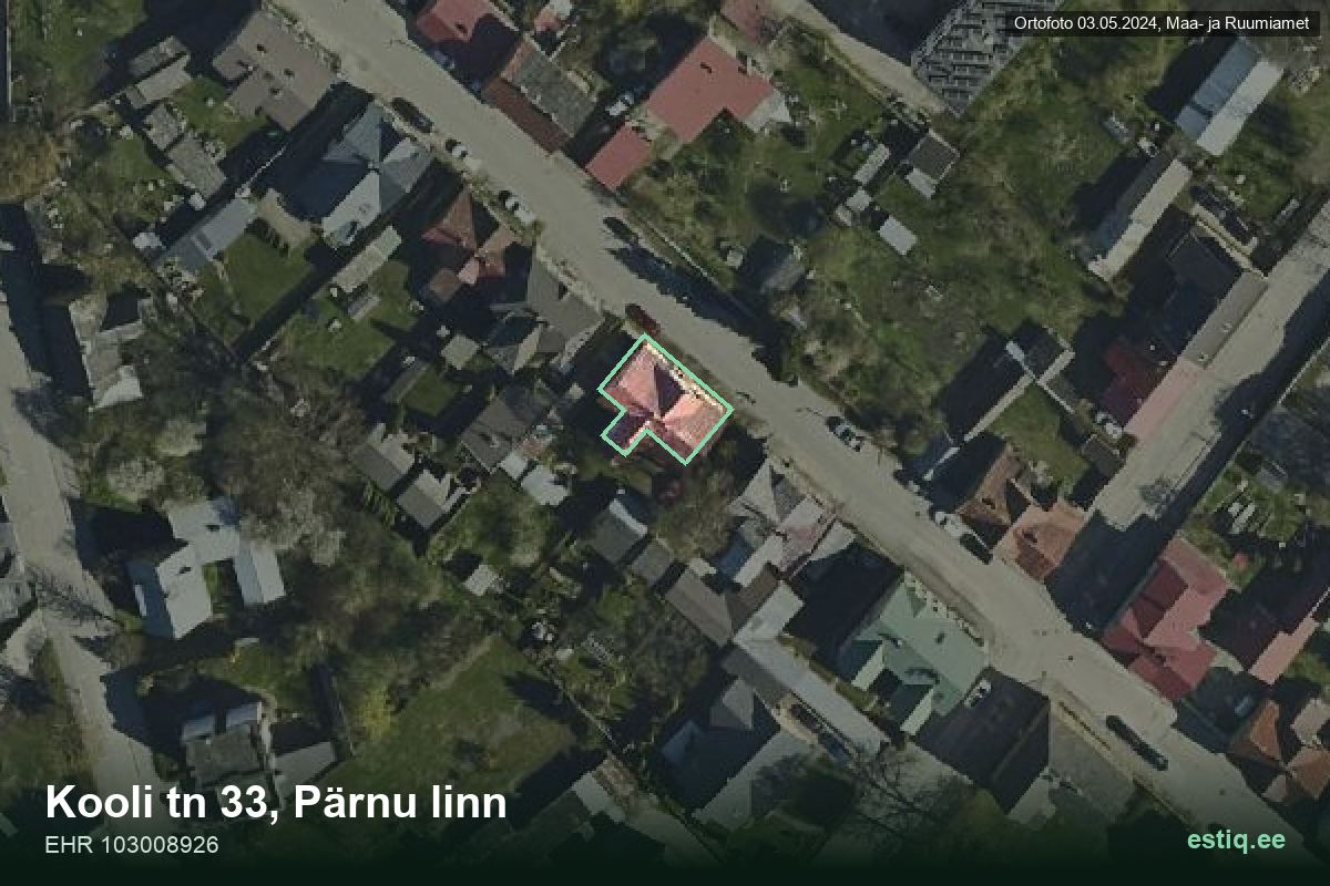 Kooli tänav 33, Pärnu – hoone aerofoto, kontuur ehitisregistri (EHR) andmetest