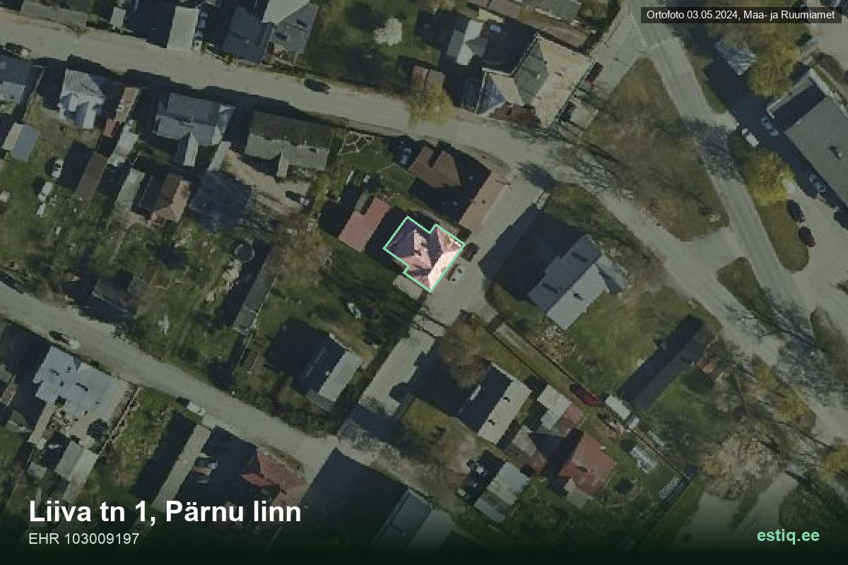 Liiva tänav 1, Pärnu – ilmakuva rakennuksesta, ääriviiva rakennusrekisteristä (EHR)