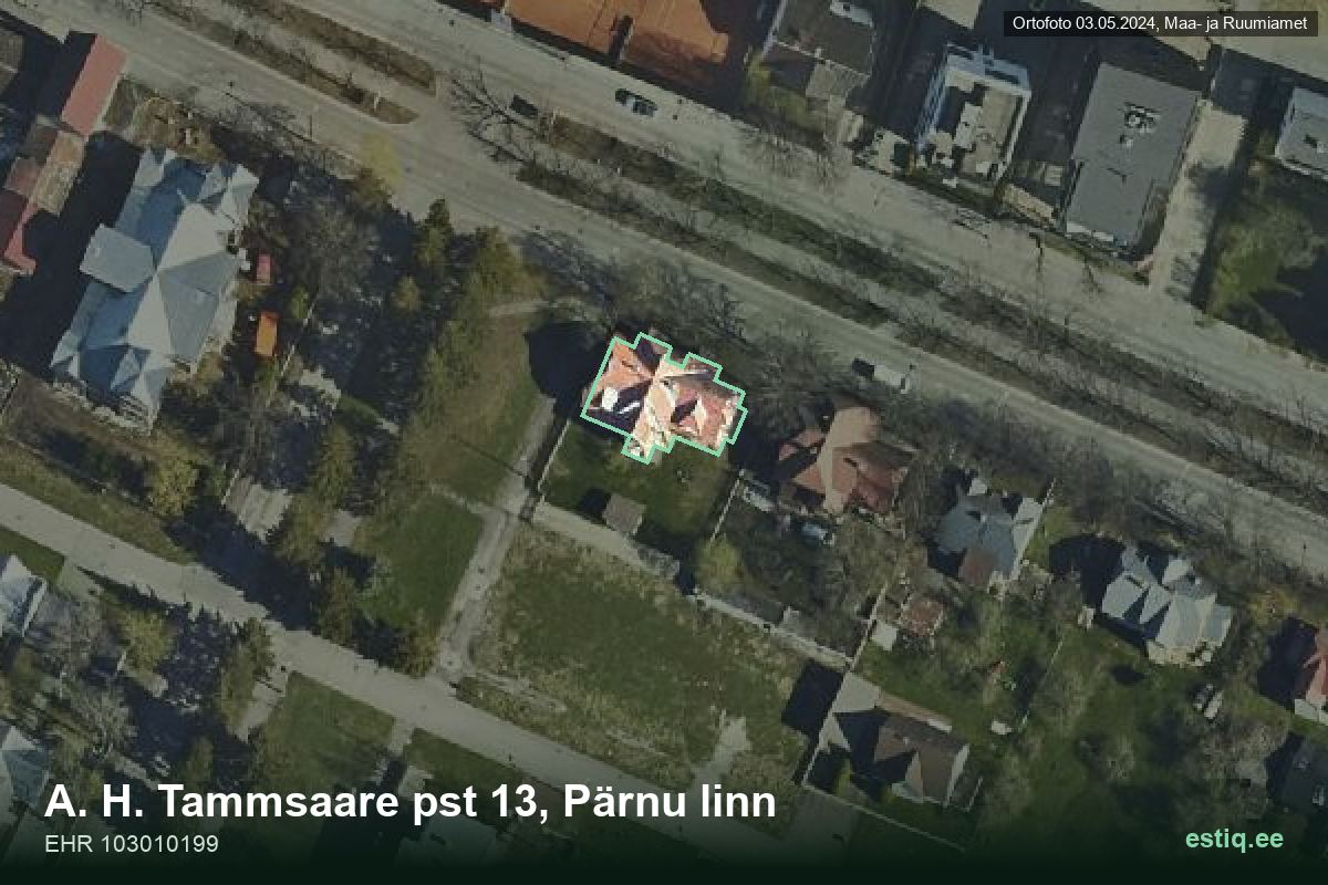 Tammsaare pst 13, Pärnu – hoone aerofoto, kontuur ehitisregistri (EHR) andmetest