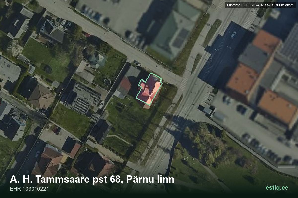 Tammsaare pst 68, Pärnu – hoone aerofoto, kontuur ehitisregistri (EHR) andmetest