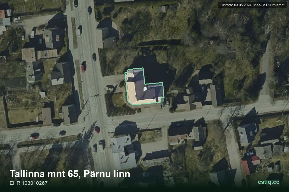 Tallinna mnt 65, Pärnu – аэрофото дома, контур по данным регистра строений (EHR)