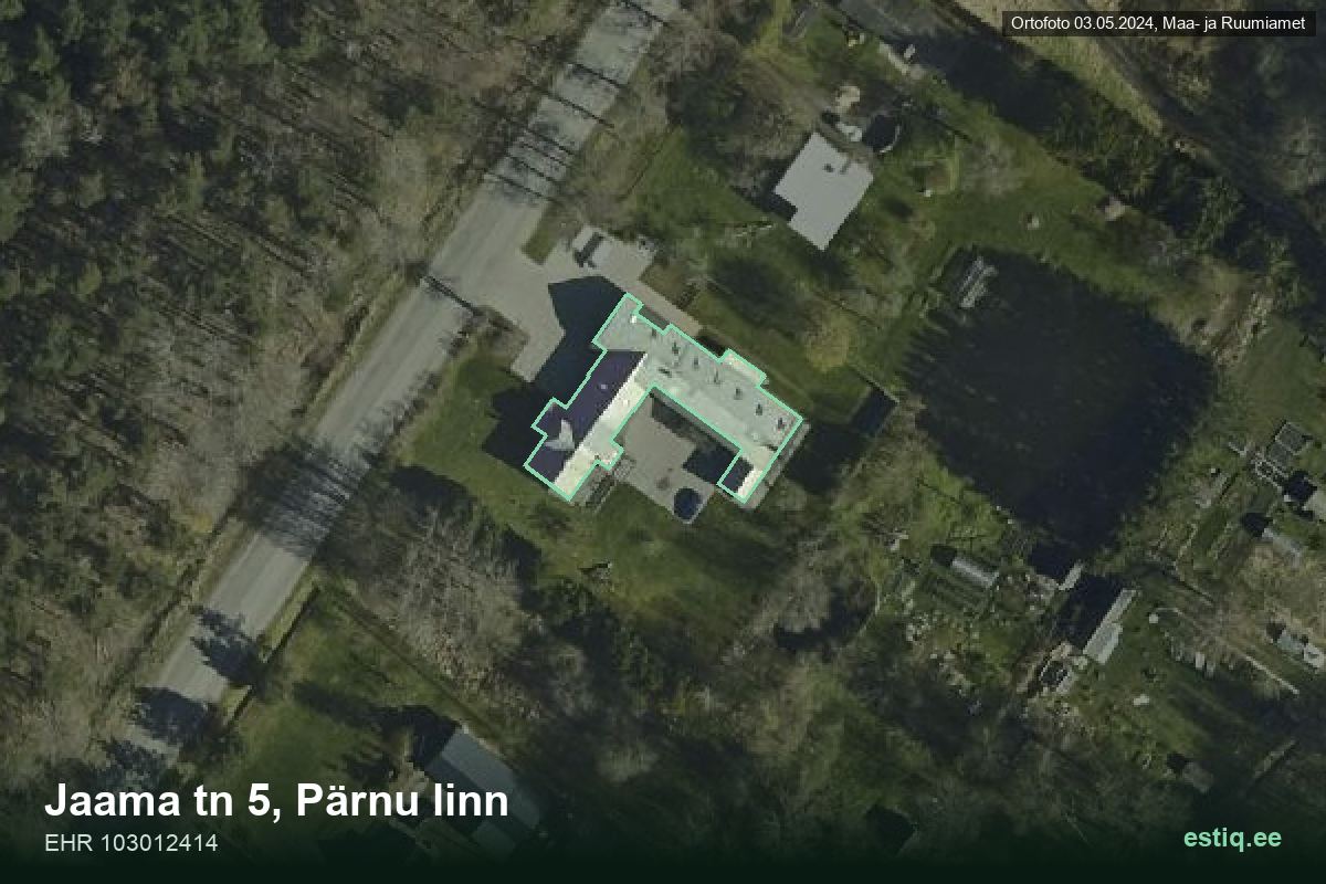Jaama tänav 5, Pärnu – ilmakuva rakennuksesta, ääriviiva rakennusrekisteristä (EHR)