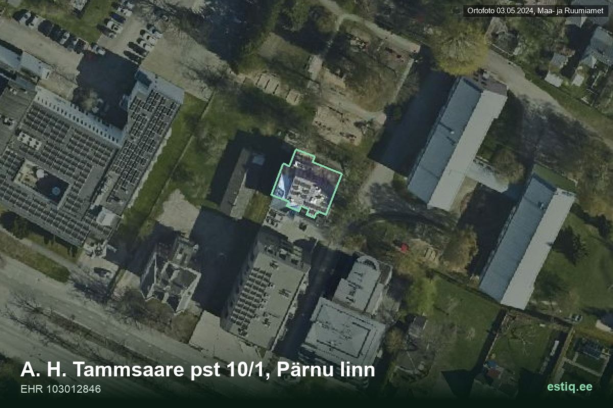 Tammsaare pst 10/1, Pärnu – hoone aerofoto, kontuur ehitisregistri (EHR) andmetest