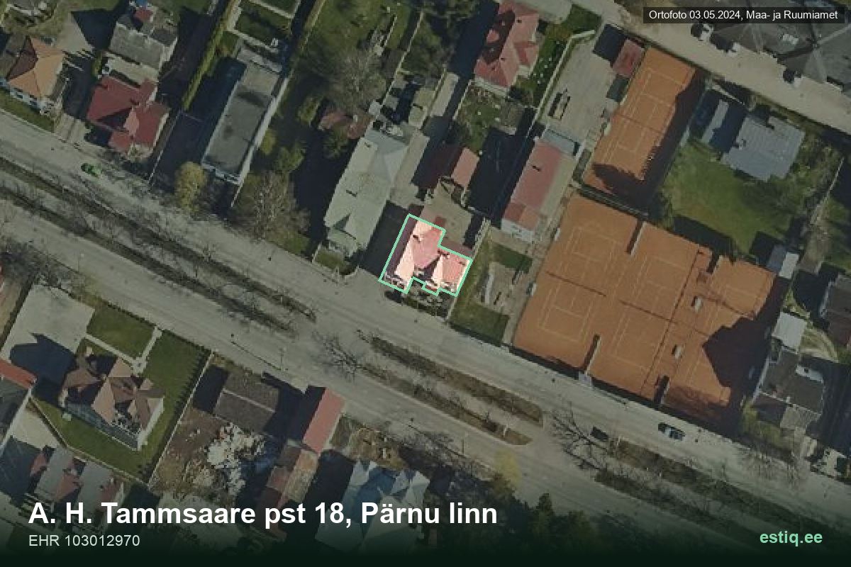 Tammsaare pst 18, Pärnu – hoone aerofoto, kontuur ehitisregistri (EHR) andmetest