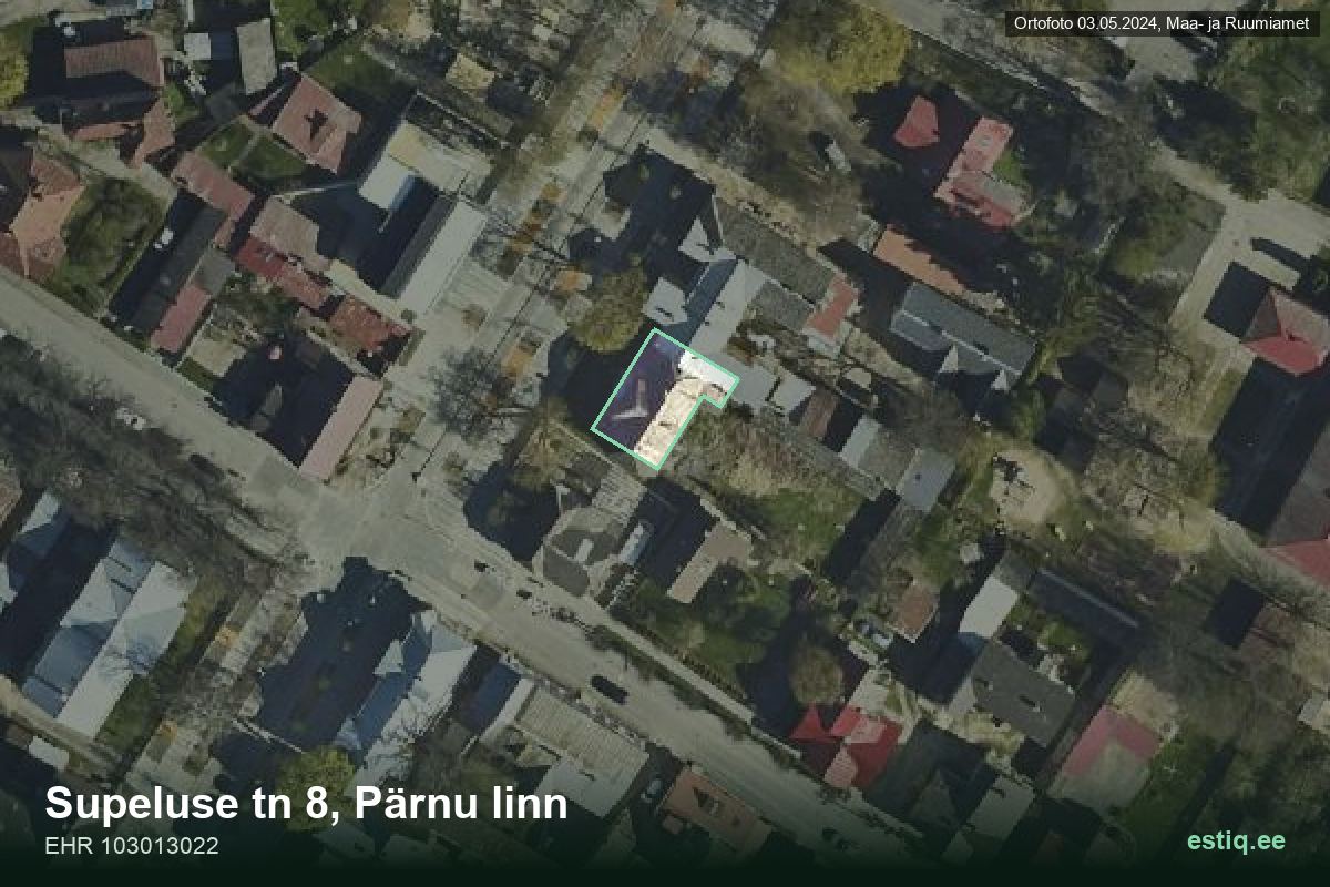 Supeluse tänav 8, Pärnu – hoone aerofoto, kontuur ehitisregistri (EHR) andmetest
