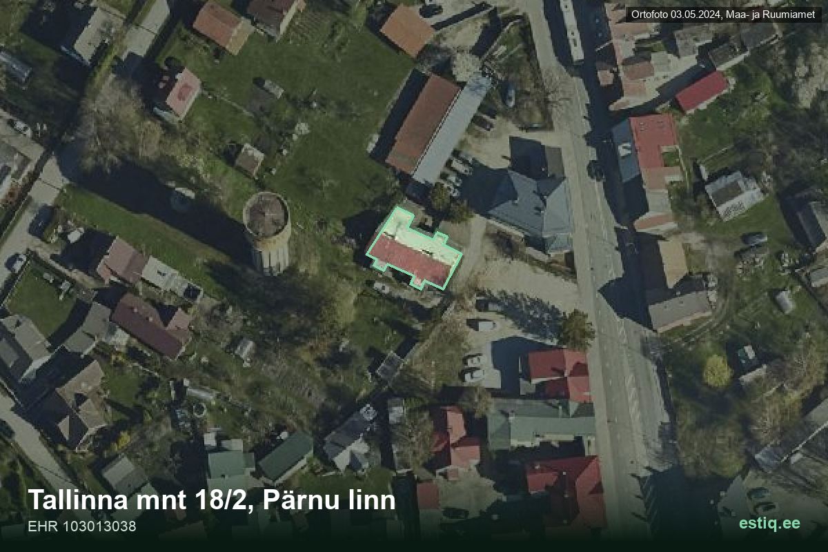 Tallinna mnt 18/2, Pärnu – hoone aerofoto, kontuur ehitisregistri (EHR) andmetest